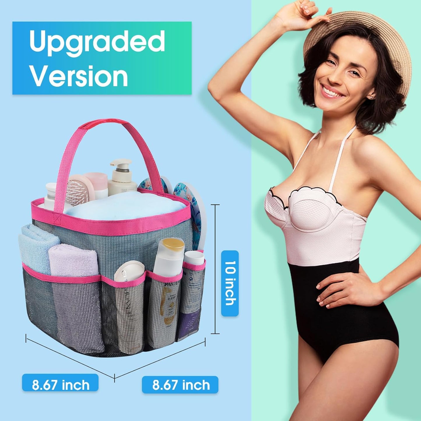 Attmu Mesh Shower Caddy Portable for College Dorm Room Essentials with 8 Pockets, Hanging Shower Caddy Basket Tote Bag Toiletry Accessories for Bathroom