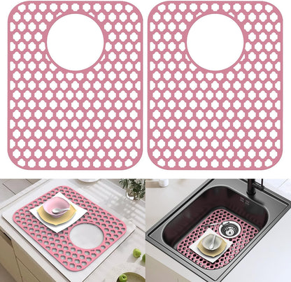 BEHOK 2 Pack Silicone Sink Protector for Kitchen Sink Bathroom Sink 13.58"x 11.6" Sink Mat, Non-Slip and Durable Silicone Sink Grid, Rear Drain (Gray)