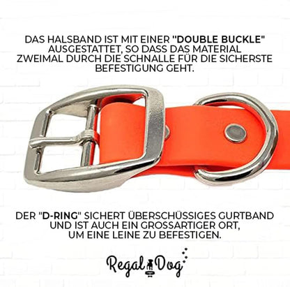 Regal Dog Products Large Pink Waterproof Dog Collar with Heavy Duty Double Buckle & D Ring | Vinyl Coated, Custom Fit, Adjustable Biothane Dog Collar | Chew Resistant Waterproof Collar for Dogs