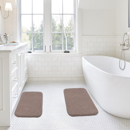 Bathroom Rugs Set 2 Pieces - Bath Rugs Ultra Soft Absorbent Non-Slip Fluffy Thick Microfiber Cozy Bath Mats Set for Tub Shower Bathroom Floors Accessories, 20"x32" & 16"x24" Set of 2 (Beige)