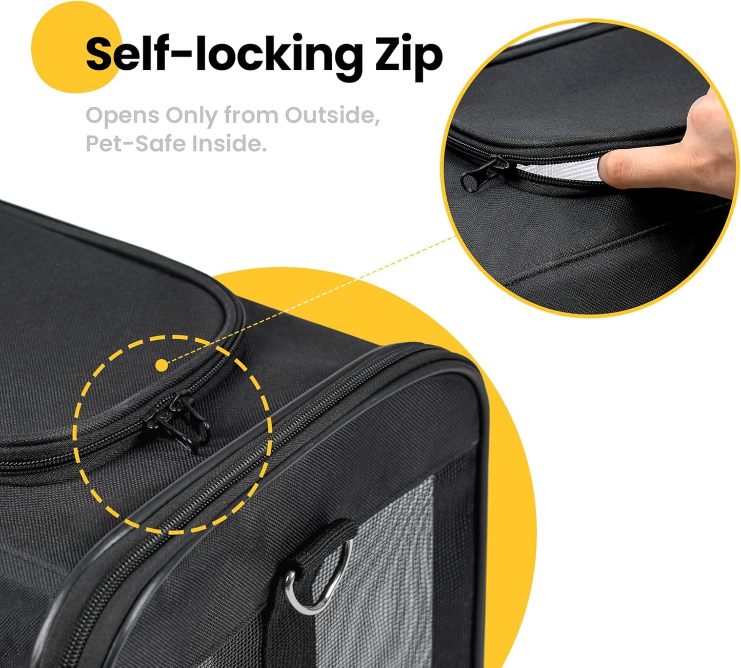 Conlun Cat Carrier Airline Approved, Soft-Sided Dog Carrier with Inner Safety Leash, Pet Transport Carrier for Small-Medium Cats Puppies up to 15 Lbs, Collapsible Travel Kitten Carrier Bag -Black M