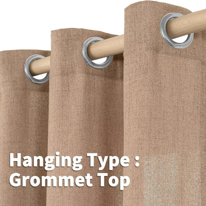 YoungsTex Natural Linen Curtains 84 Inch Long for Living Room Bedroom Grommet Top Light Filtering Privacy Linen Textured Window Semi Sheer Drapes, 2 Panels, 52x84 Inch, Natural