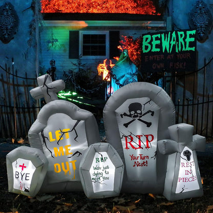 RETRO JUMP 6.6 Ft Halloween Inflatables Tombstone Combo Blow up Spooky Gravestone Holiday Lighted Decoration Headstone for Indoor Outdoor & Yard Garden Lawn