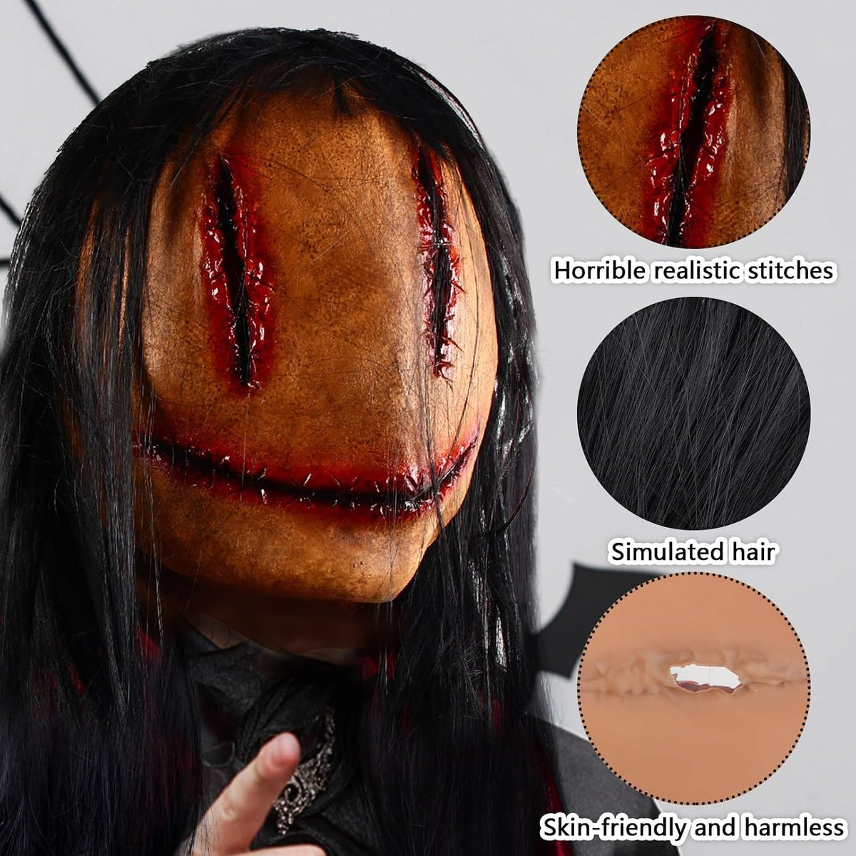Ghost Face Mask Latex Scary Halloween Mask for Masque Halloween Cosplay, Ghostface Full Head for Adults Man & Woman Cosplay