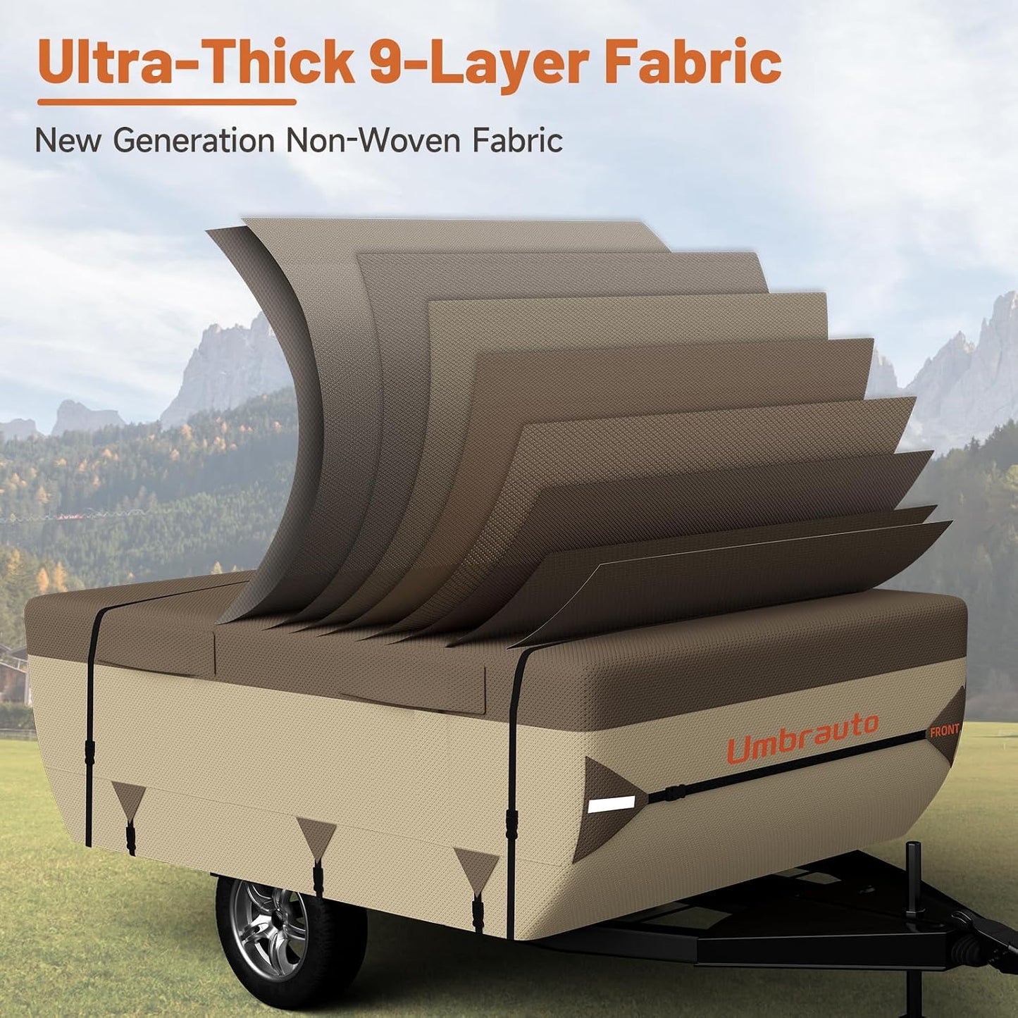 Umbrauto Pop Up Camper Cover for 10'-12' Folding Tent Trailer – Upgraded 9-Layers Top, Waterproof, Windproof, Sun-Resistant, Heavy-Duty Cover for All-Weather Winter Snow Protection