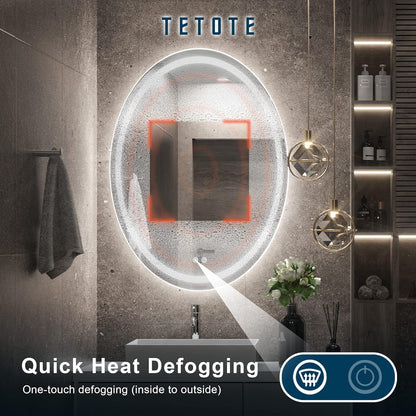 TETOTE 28 Inch Round LED Bathroom Vanity Mirror, Anti-Fog Dimmable Lights IP54 Waterproof Circle Makeup Wall Mounted Mirror