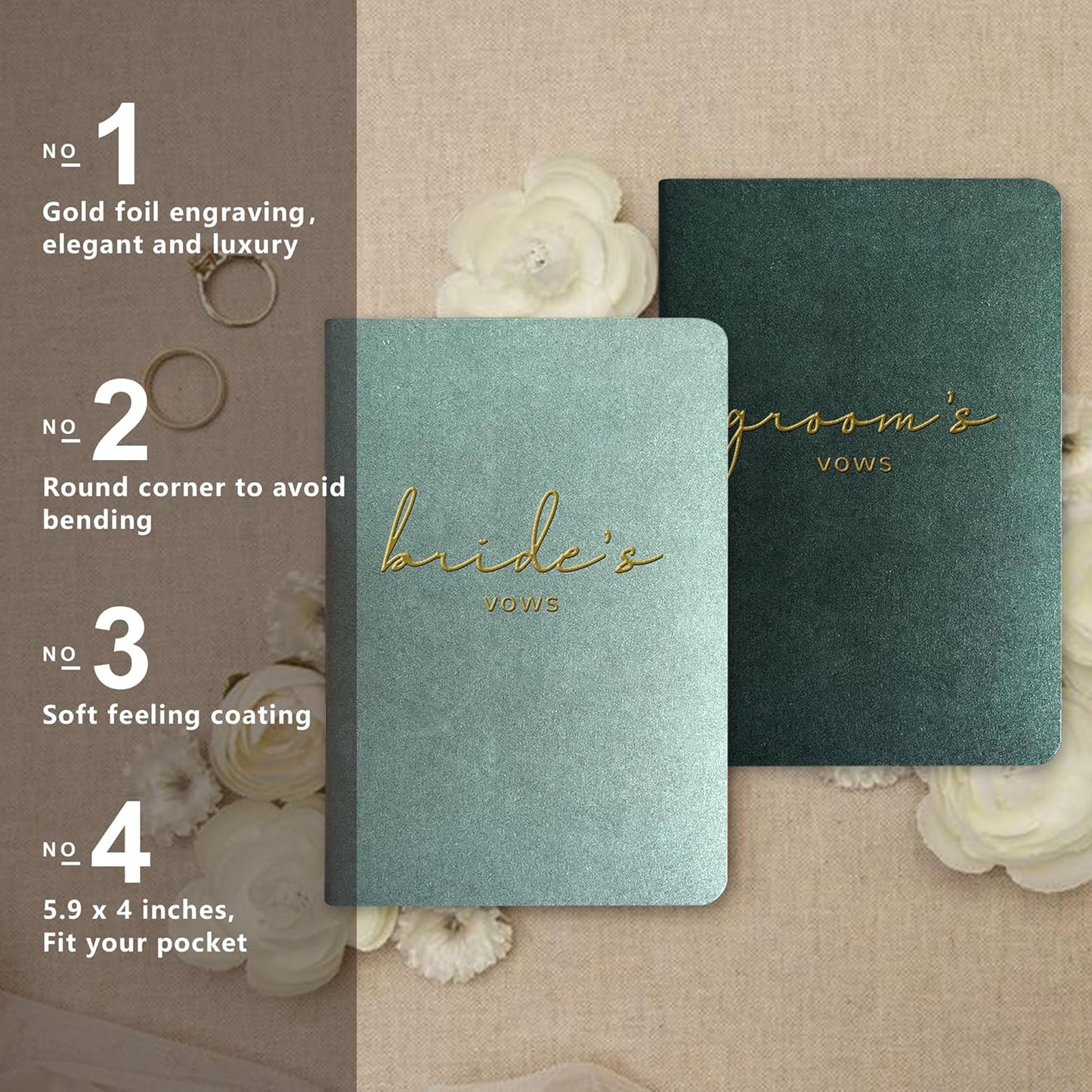 WeddingGiftsWedding Vow Books His and Hers Soft Touch Gold Foil Engraving Vow Books Wedding Essentials Wedding Accessories(TR-HH-Black)