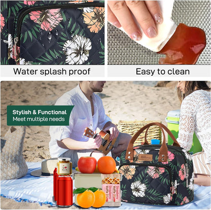 HOMESPON Lunch Bag for Woman Man Adults with Front Pocket Insulated Lunch Tote Lunch Box Container for Work Picnic or Travel(Black)