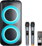 800W Rechargeable Karaoke Machine with Dual 8" Woofers, LED Lights, Bluetooth/USB/AUX, 2 Wireless Microphones & Remote Control (Batteries Not Included), Charging Cable Included