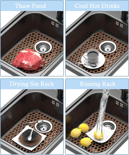 BEHOK 2 Pack Silicone Sink Protector for Kitchen Sink Bathroom Sink 13.58"x 11.6" Sink Mat, Non-Slip and Durable Silicone Sink Grid, Rear Drain (Gray)