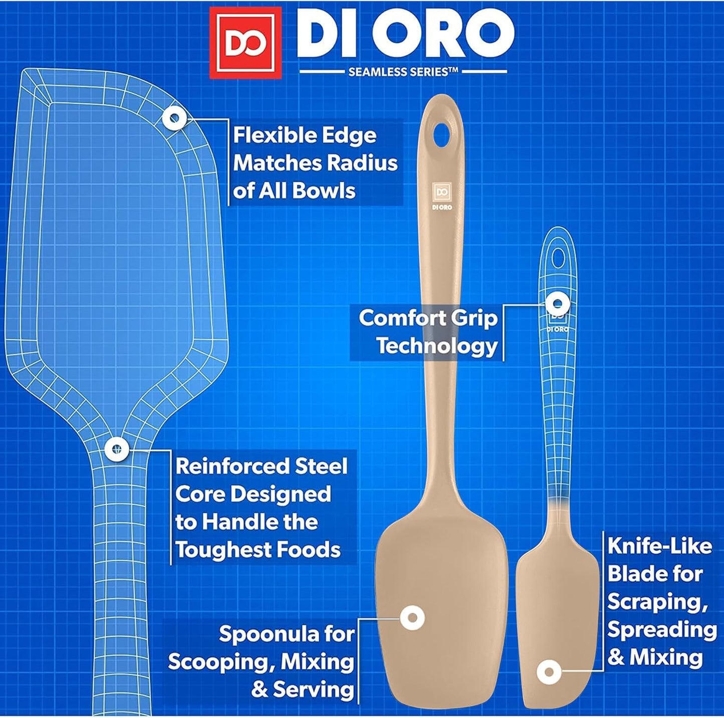 DI ORO Silicone Spatula Set - Rubber Kitchen Spatulas for Baking, Cooking, & Mixing - 600°F Heat-Resistant & BPA Free Silicone Scraper Spatulas for Nonstick Cookware - Dishwasher Safe (5pc, Black)
