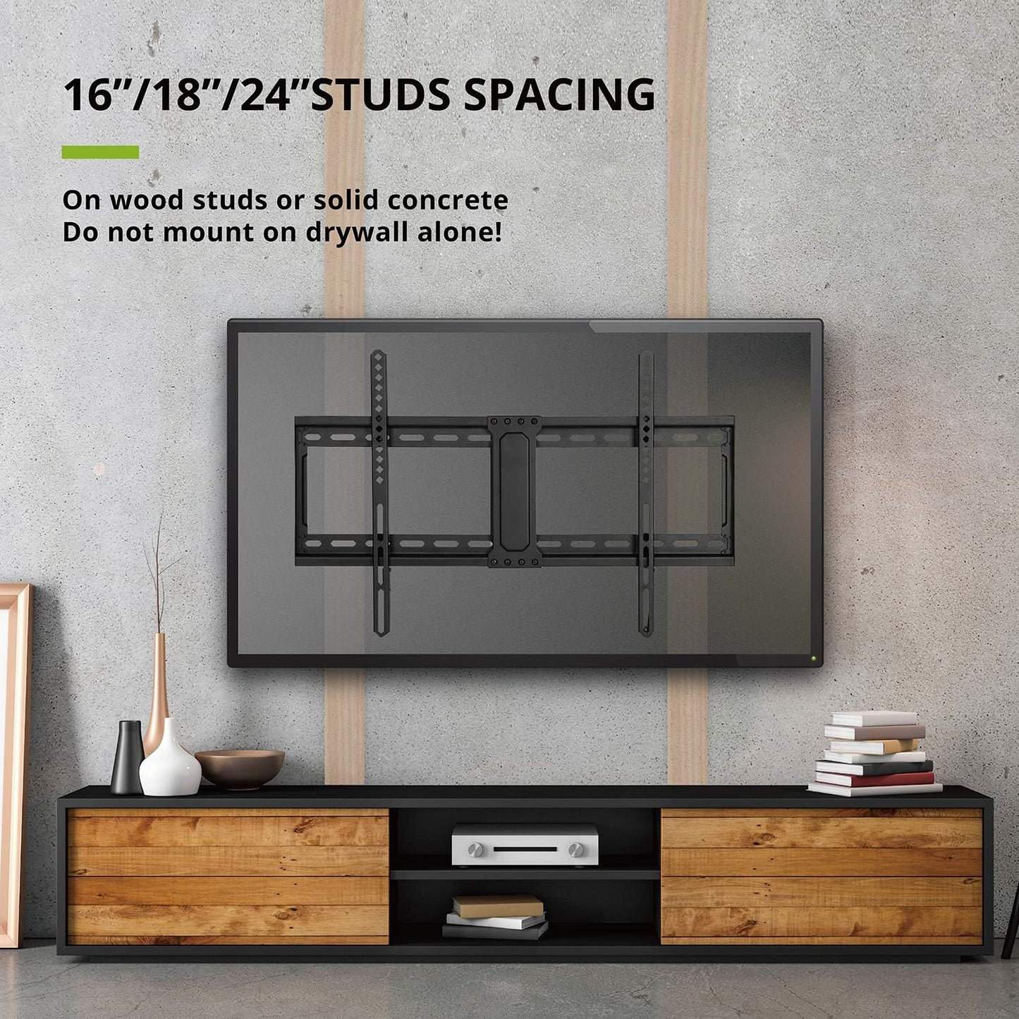 USX MOUNT UL Listed Fixed TV Wall Mount for 37-82 Inch TVs up to 132 Lbs, Low Profile TV Wall Bracket Fit Wood Studs 16", 18", 24", TV Mount with Max VESA 600x400mm, Quick Locked and Release, XFL090