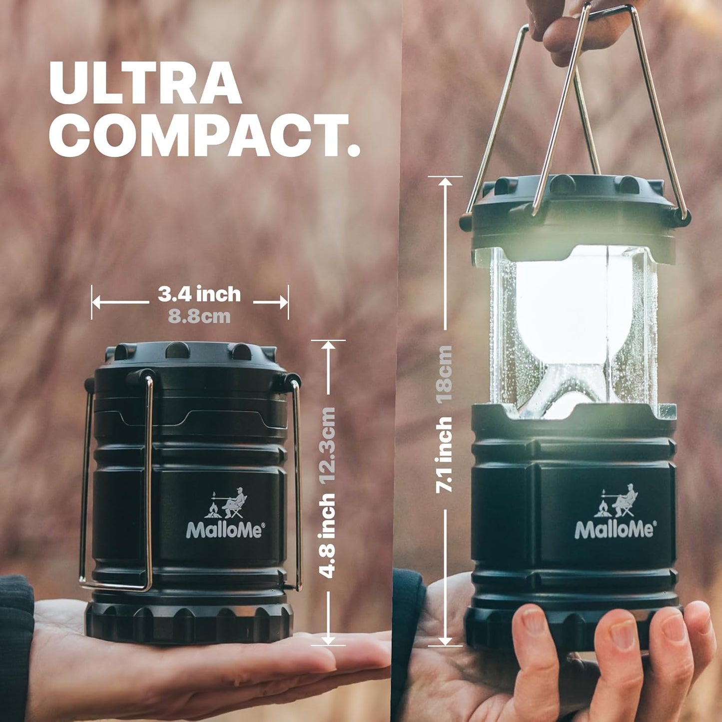 MalloMe Lantern Camping Lights - Camping Lanterns for Power Outages - Tent Lights LED Lantern Light for Hanging in Camp Tents - Battery Powered LED Outage Lamp (Rechargeable Batteries Not Included)