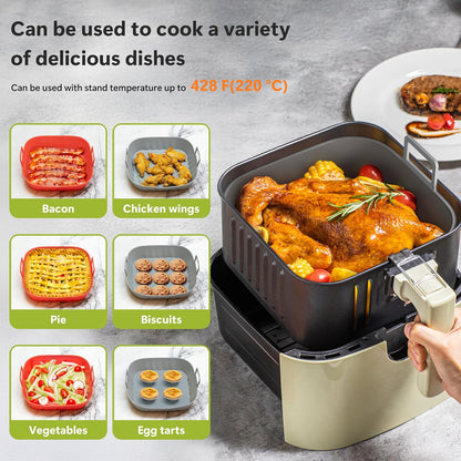 Li&Zhao Silicone Air Fryer Liners Reusable - 2 PCS Round Air Fryer Inserts Air Fryer Accessories 4 to 7 Qt Silicone Liners for Air Fryer Basket(Red & Gray)