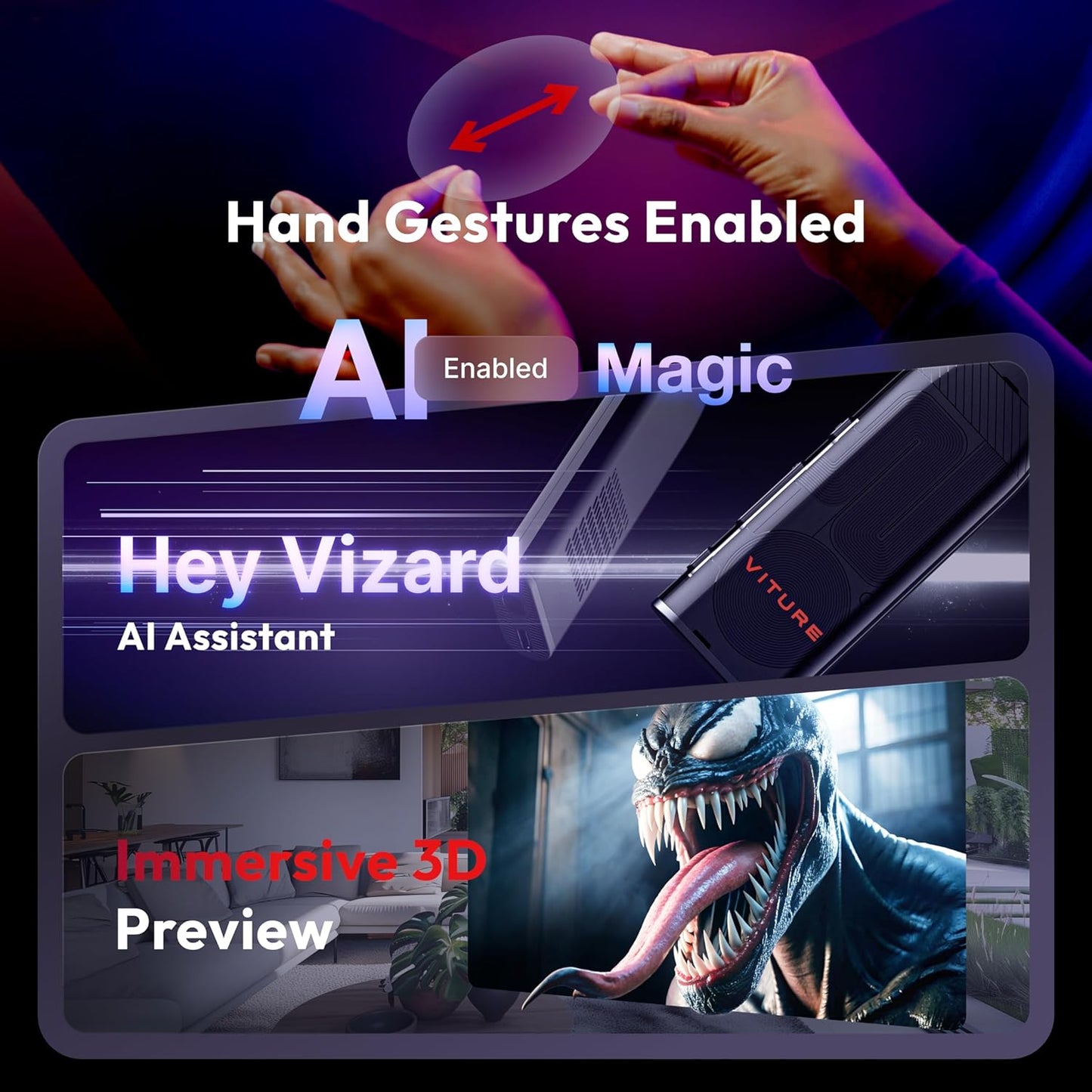 VITURE Pro Neckband, Official Partner of PSPlay, Multi-screen/3DoF/Smooth Follow/Ambient Mode, 3D Player, AI Assistant, Almost Wireless Freedom for Gaming & Streaming, 12GB+256GB