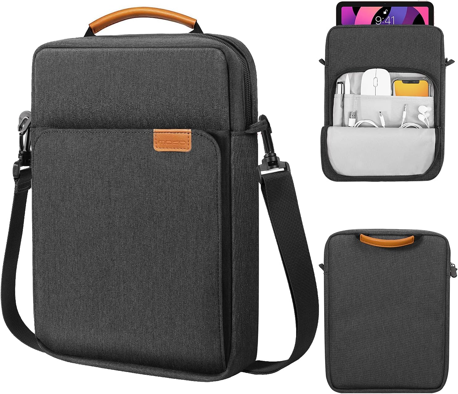 MoKo 13.3-14 Inch Laptop Sleeve Bag Fits MacBook Pro M3/M2 14" 2023, MacBook Pro 13" M2, New MacBook Air 13.6" M3/M2 2024/2022,Tab S8 Ultra 14.6",Handle Carrying Case with Shoulder Strap, Black & Gray - PuriLite