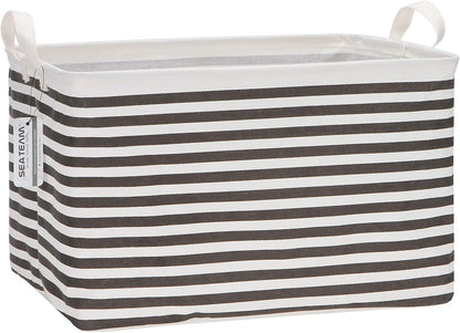 Sea Team 16.5 x 11.8 x 9.8 inches Square Canvas Fabric Storage Bins Shelves Storage Baskets Organizers for Nursery & Kid's Room, Grey Stripe