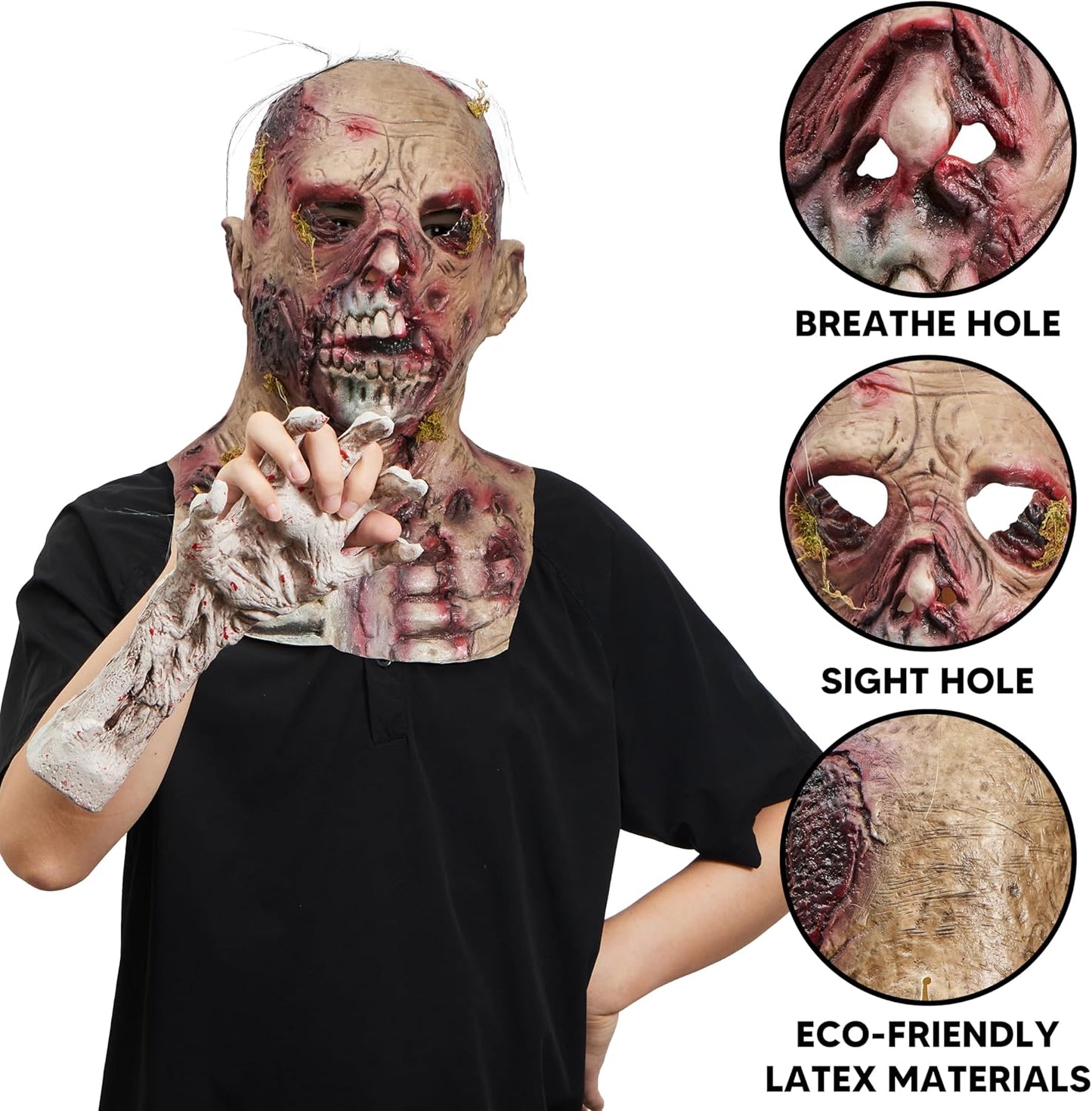 Spooktacular Creations Halloween Scary Zombie Head Mask, Horror Moss Biochemical Monster and Creepy Latex Zombie Mask for Adult Halloween Cosplay Costumes Accessory Party Dress Up