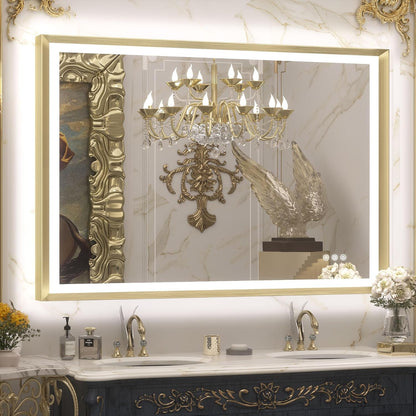 TETOTE 28x36 LED Mirror for Bathroom Black Metal Frame Frontlit & Backlit Lighted Vanity Mirror Baroque Gothic Anti Fog Stepless Dimmable White/Warm/Natural,Wall Mounted(Horizontal/Vertical)