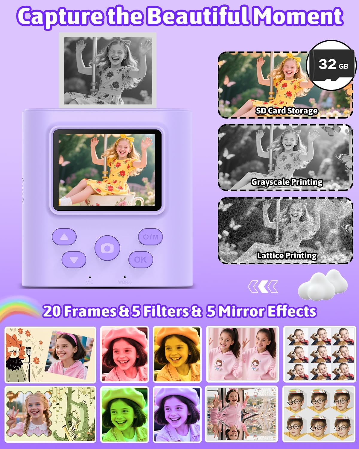 Mgaolo Kids Camera with Instant Print, Thermal Printing Digital Camera Gift for 3-12 Years Old Children, Safe Ink-Free Design, Toy for Creativity & Learning (Black)