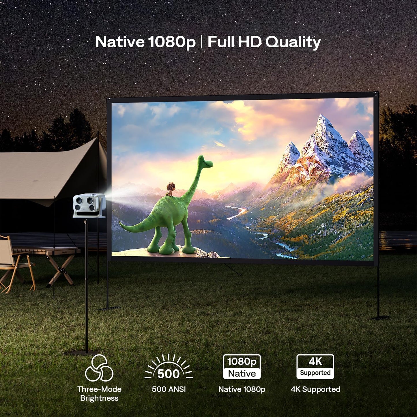Aurzen Boom mini Google TV 4K Supported Smart Projector with WiFi and Bluetooth, Outdoor & Home Movie Projector with 20W Speakers DoIby Audio, Real-Time Focus & Keystone, 500 ANSI Lumens, Black
