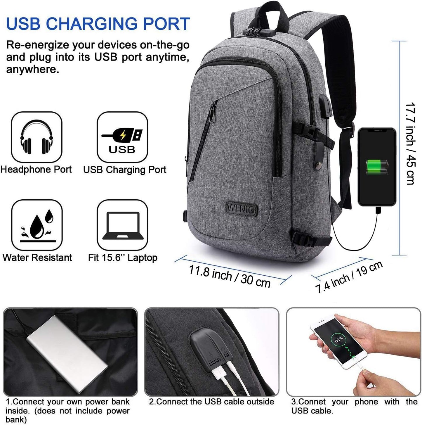 Laptop Backpack,Anti Theft Business Travel Backpack for Men Women Work Bag Slim Laptop Bag with USB Charging Port Lock,Durable Water Resistant Computer Bag Fits 15.6 Inch Laptop Notebook,Black