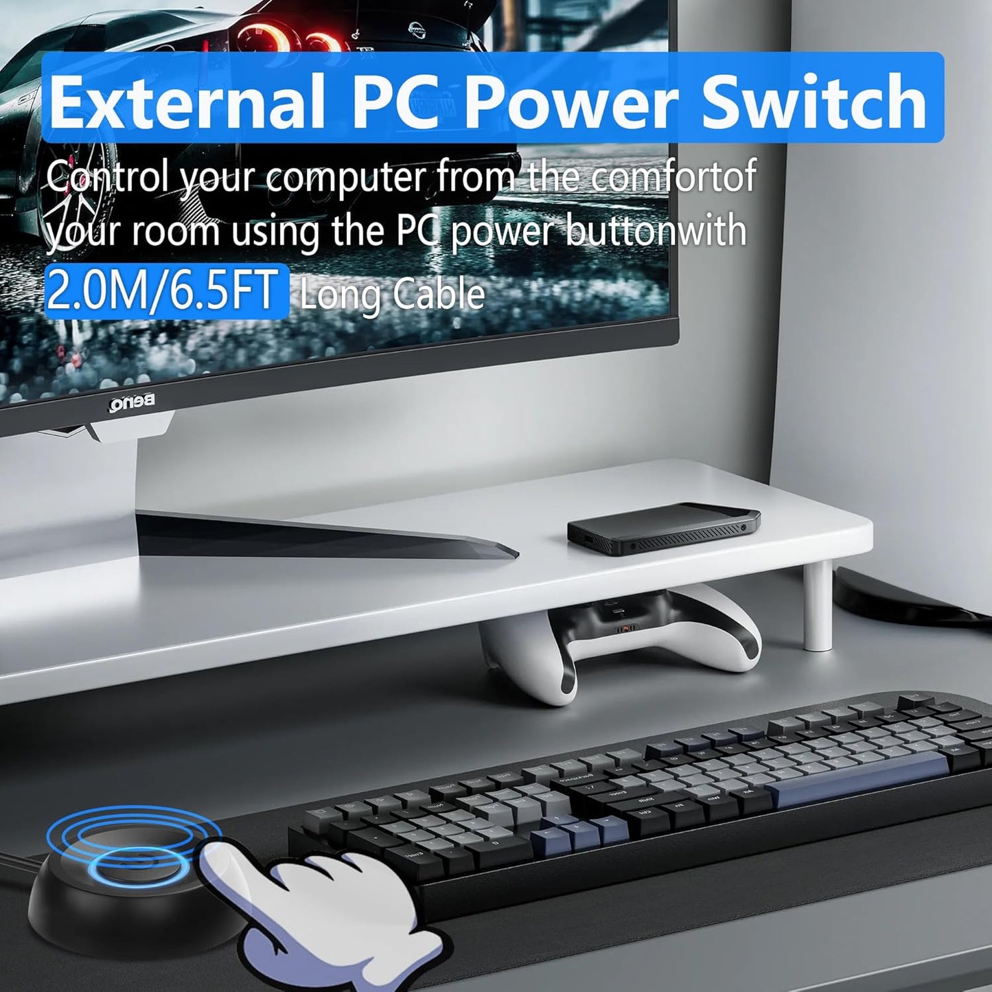 SinLoon PC Power Switch, Desktop Computer, Power Switch, External Remote Start, 6.5 ft PC Motherboard, PC Power Button External, Extension Cable with LED Light (White)