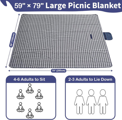 Extra Large Outdoor Picnic Blanket, 79"x79" Waterproof Picnic Mat, Sandproof Beach Blanket Portable Camping Blanket Lightweight for Park Beach Camping Courtyard (Dark Blue)