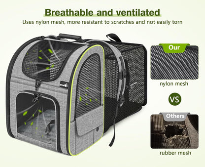 Pecute Pet Carrier Backpack, Dog Carrier Backpack Expandable with Breathable Mesh for Pets ＜6kg, Pet Backpack Carrier for Hiking Travel Camping Outdoor