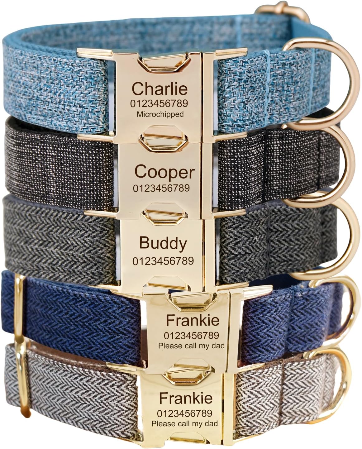 Custom Engraved Dog Collar with Name and Phone Number, Personalized for Small, Medium, and Large Dogs (Plaid)