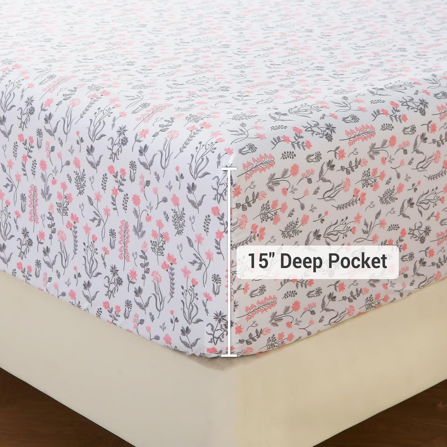 Viviland Floral Queen Sheet Set - 4 Piece Vintage Pink & Yellow Flower Patterned Bed Sheets - Soft, Breathable Microfiber Sheets with Deep Pocket, Non-Slip Fitted Sheets & Pillowcases