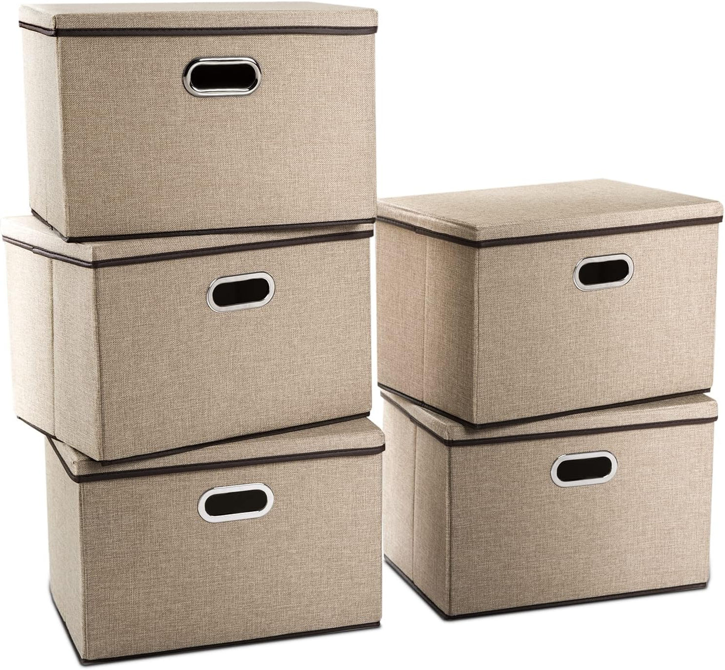 PRANDOM Large Foldable Storage Bin with Lid [1-Pack] Linen Fabric Decorative Storage Box Organizer Containers Basket Cube with Handles Divider for Bedroom Closet Office Living Room (17.7x11.8x11.8")