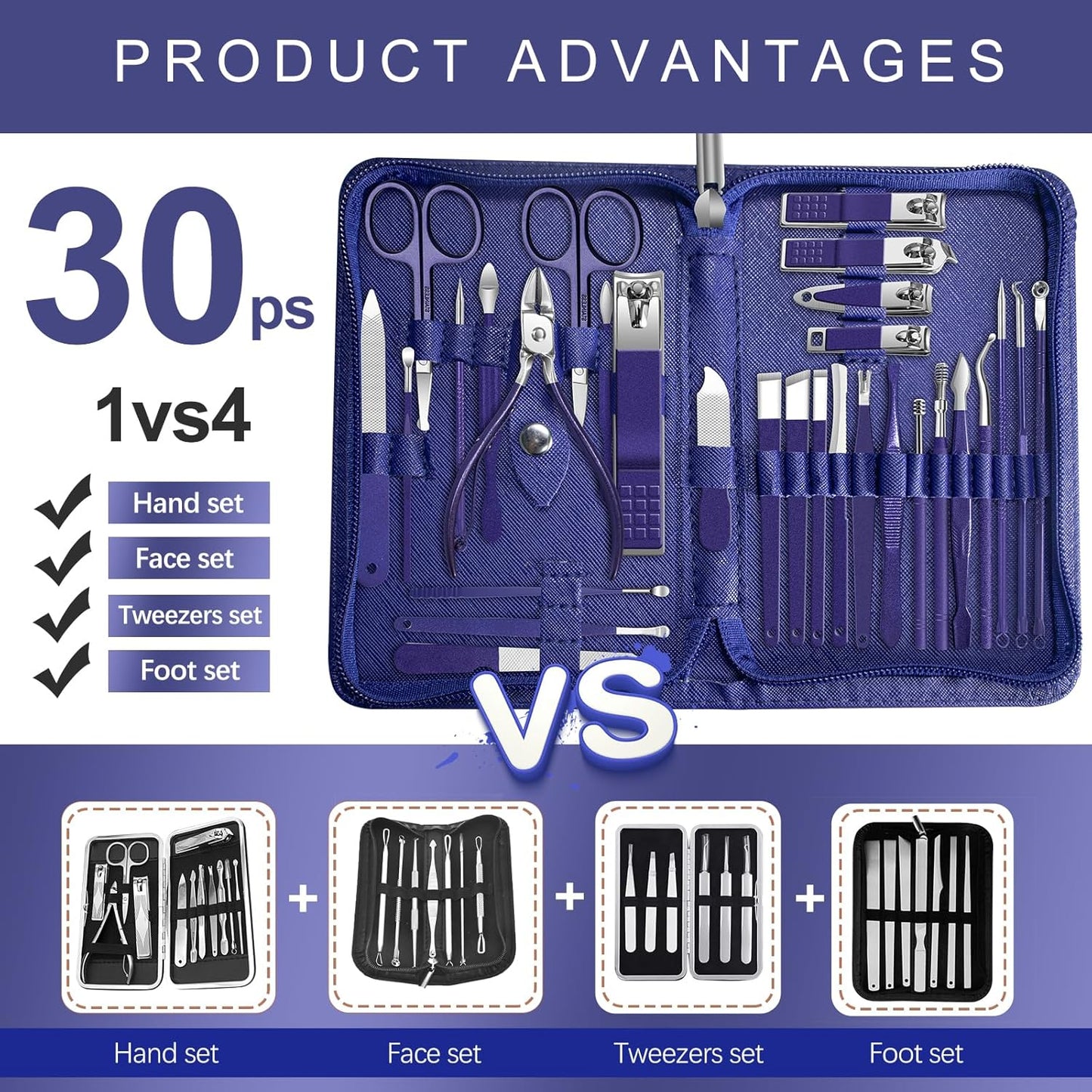 Manicure Set 30 in 1 Nail Clipper set, REDFLOW nail clippers, fingernail & toenail clippers, Manicure Tools, pedicure tools, Suitable for Travel Manicure Kit, Nail Set Kit With Everything Profe