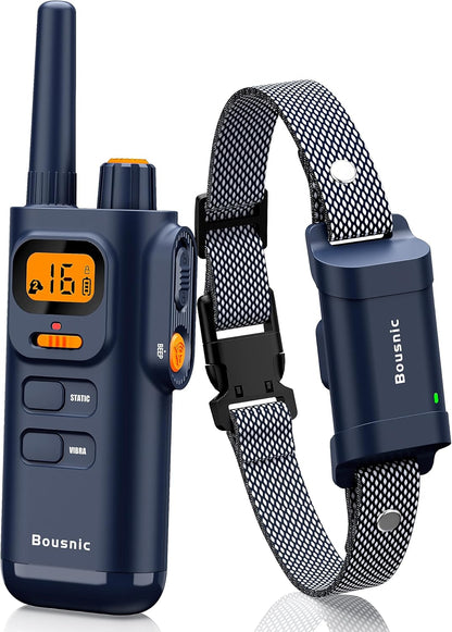 Bousnic Dog Shock Collar with Remote - [New Edition] 4000FT Dog Training Collar for Large Medium Small Dogs (8-120lbs) Waterproof Rechargeable E Collar with Beep, Vibration, Safe Shock (Bright Blue)