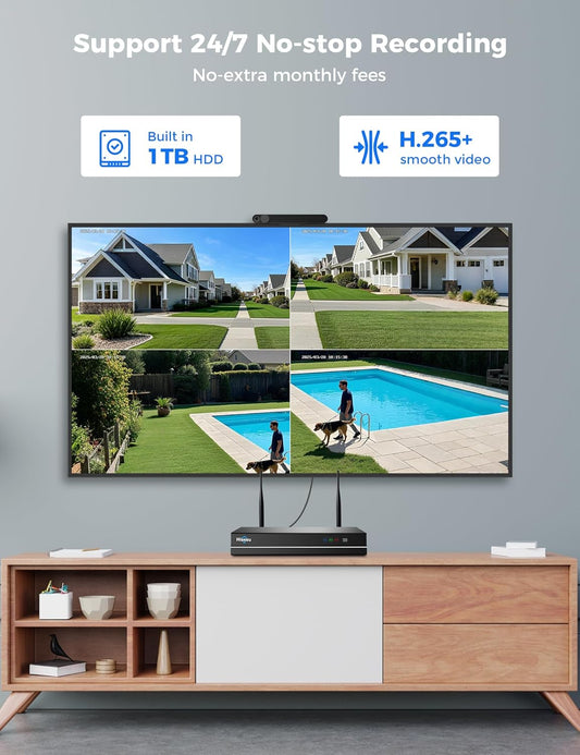 Hiseeu Wireless Security Camera System, 5G & 2.4G WiFi, Outdoor Camera for Home Security, Dual Lens, 360° Pan & Tilt, Auto Tracking, Color Night Vision, 1TB HDD No Subscription, WiFi Pro, Need Plug In - PuriLite