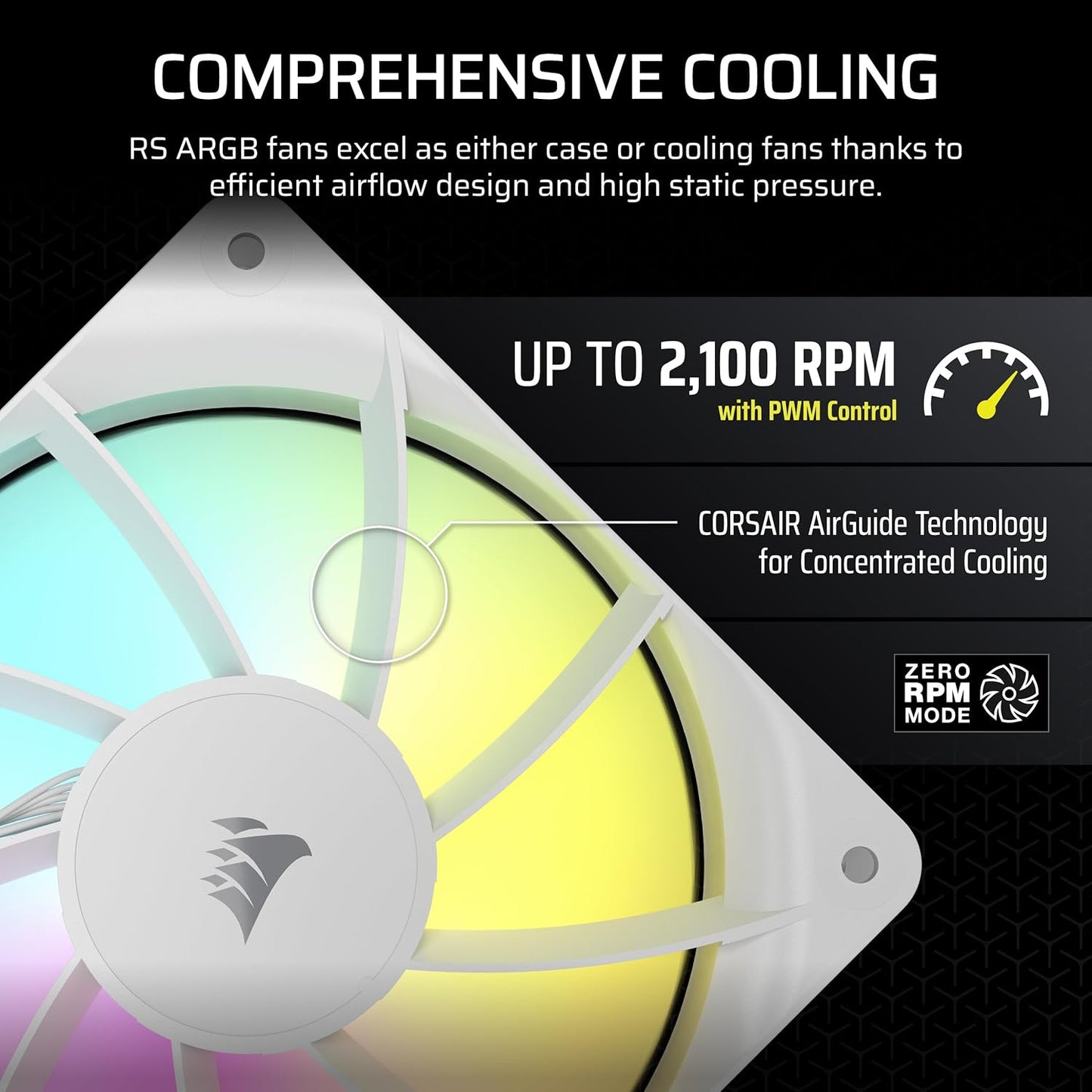 CORSAIR RS120 ARGB 120mm PWM Fan – Daisy-Chain Connection – Low-Noise – Magnetic Dome Bearing – Single Pack – White