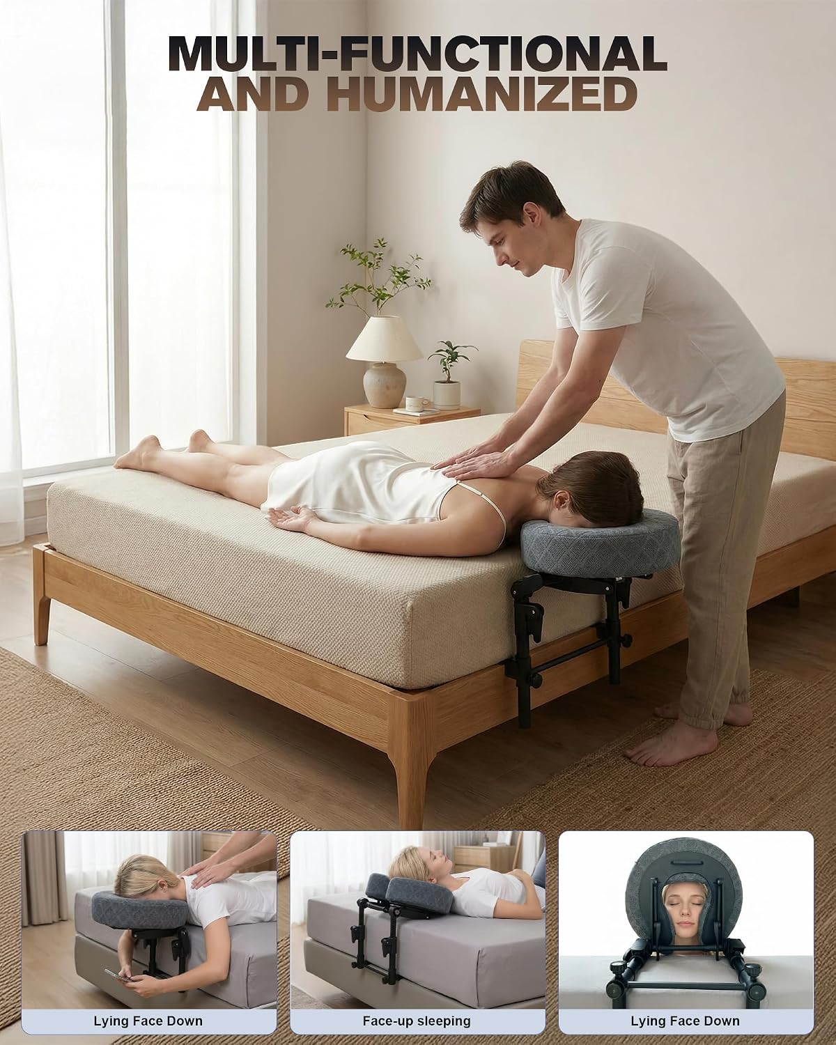 Massage Headrest for Bed, Massage Face Cradle for Bed, Adjustable 18" Height Bed Massage Head Holder, for Home Salon Spa Massage Table, Comfortable Face Down Pillow After Eye Surgery