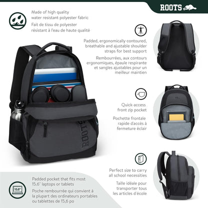 Roots Athletic 3-in-1 Matching Water Resistant Teen Backpack and Lunch Bag Set with Bonus Pencil Case - Made from 100% Recycled Fabrics - 34 litres, Blue Black Navy Camo, XL