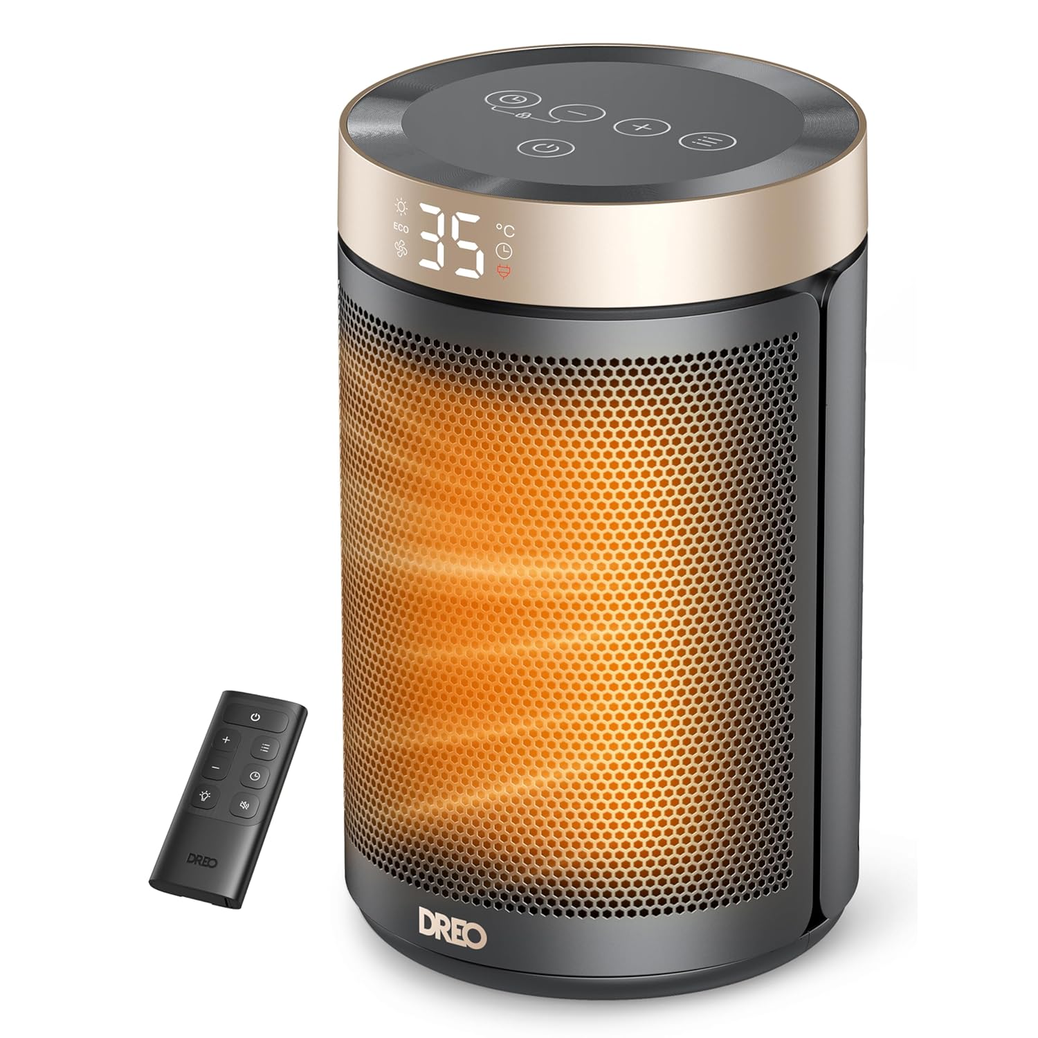 1500W Indoor Space Heater with Thermostat and Remote Control – Portable PTC Ceramic Electric Heater for Bedroom and Office, Quiet Operation, 12 Hour Timer, Gold - PuriLite