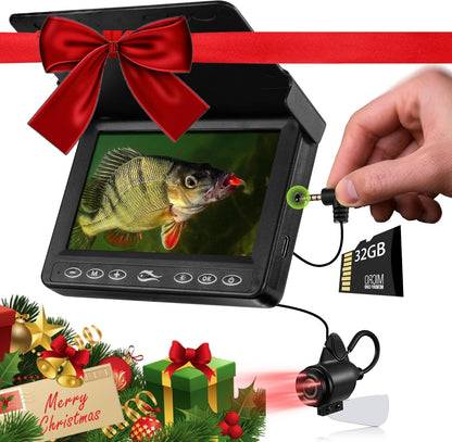 FishPRO Underwater Fishing Camera - MOQCQGR 4.3'' (NO Need Learn) Ice Fishing Camera Underwater, 3-Grade IR Lighting, 4X Zoom, 1000TVL Ice Fishing Fish Finder for Boat Lake Kayak Ice Fishing