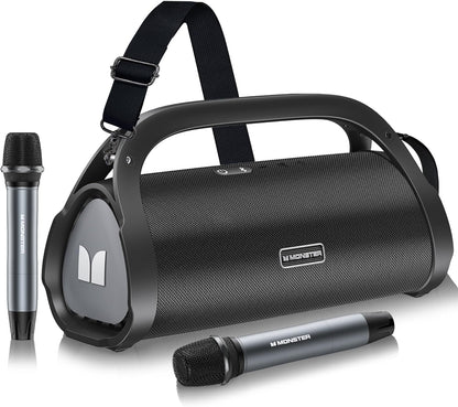 Monster Adventurer Max Bluetooth Speaker with Two Wireless Microphones, IPX7 Waterproof Outdoor Speakers with 100W Powerful Stereo Sound, Portable Bluetooth Speakers for Home, Camping, Silver