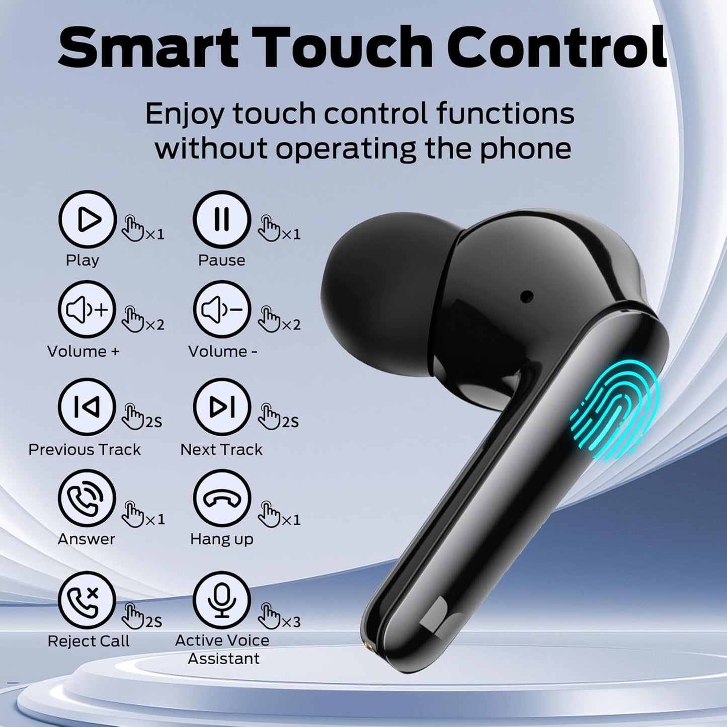 Monster N-Lite 203 AirLinks Wireless Earbuds, Bluetooth 5.3 Headphones HiFi Stereo, Wireless Earphones with 30H Playback, Type-C Charging, HD Clear Call, Touch Control, IPX6 Waterproof in-Ear Earbuds