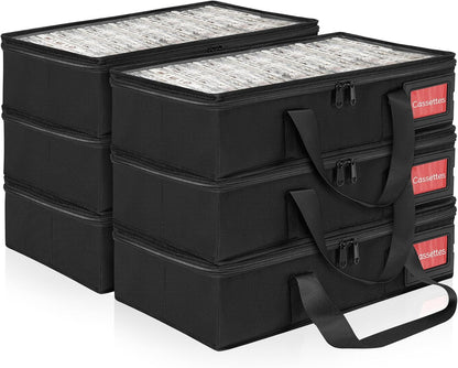 4 Pack-DVD Storage Boxes, PVC Clear Lid, DVD Case Holder Organizer with Index Labels-15.4"x 5.5"x 7.9" DVDs Storage Holder Bags for DVDs, CDs, Video Games, Books, Each Hold up to 25 DVDs Jewel Cases
