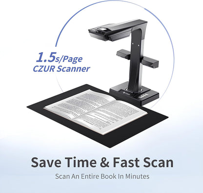 Czur' ET25 Pro Professional Book Scanner, 25MP Document Camera, A3 Overhead Document Scanner, 180+ Languages OCR, Hi-Speed DDR, Support HDMI, USB 2.0, for Windows/MacOS/Linux