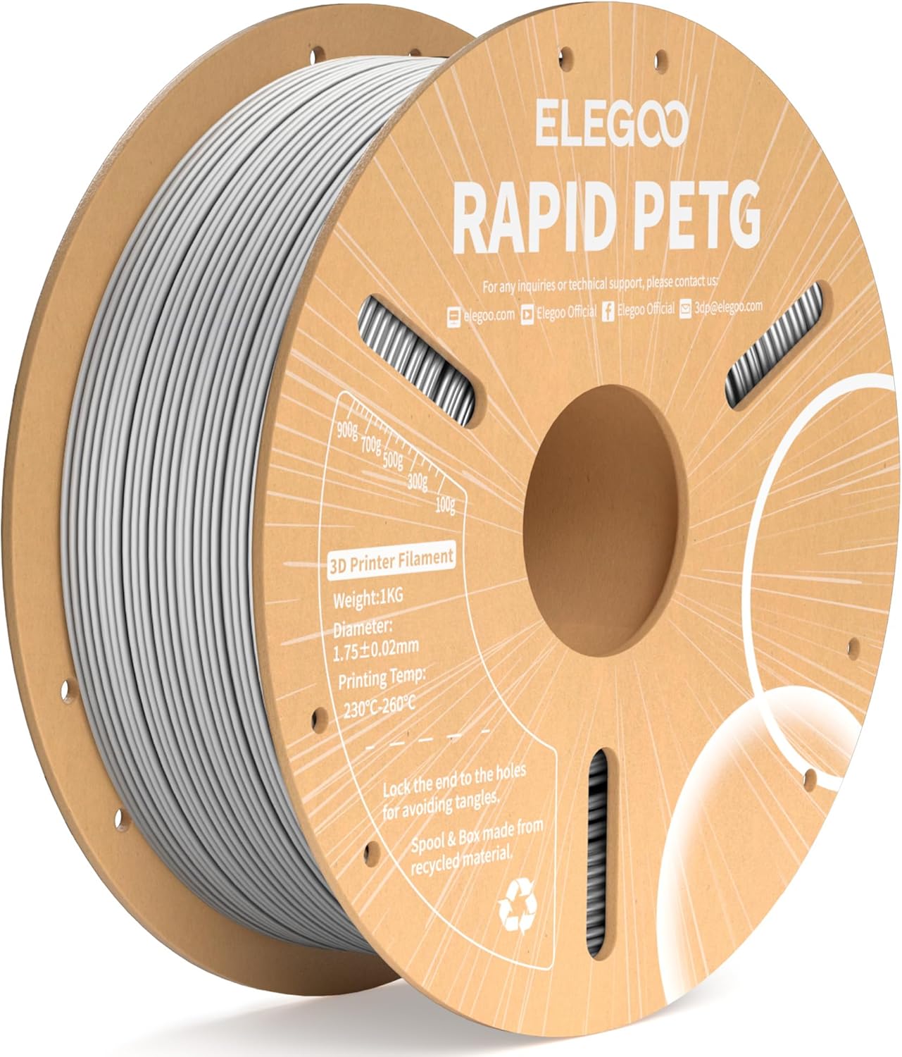 ELEGOO Rapid PETG Filament 1.75mm Black 1KG, 3D Printer Filament Max 600 mm/s High Speed Printing, Dimensional Accuracy +/- 0.02 mm Fit Most FDM Printer 1kg Cardboard Spool