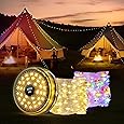 RISEMART Camping String Lights Retractable 33FT, Camping Lights with Solar Charging Waterproof Rollable String Lights Outdoor with 5 Lighting Modes for Tent Hiking Yard Party Festival Decoration