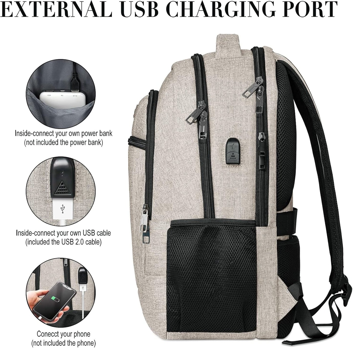 Backpack for Men and Women, School Backpacks for Teen Boys and Girls, Black Water Resistant Back Pack, Business Men Sturdy Computer Bag with USB Charging Port, Gifts