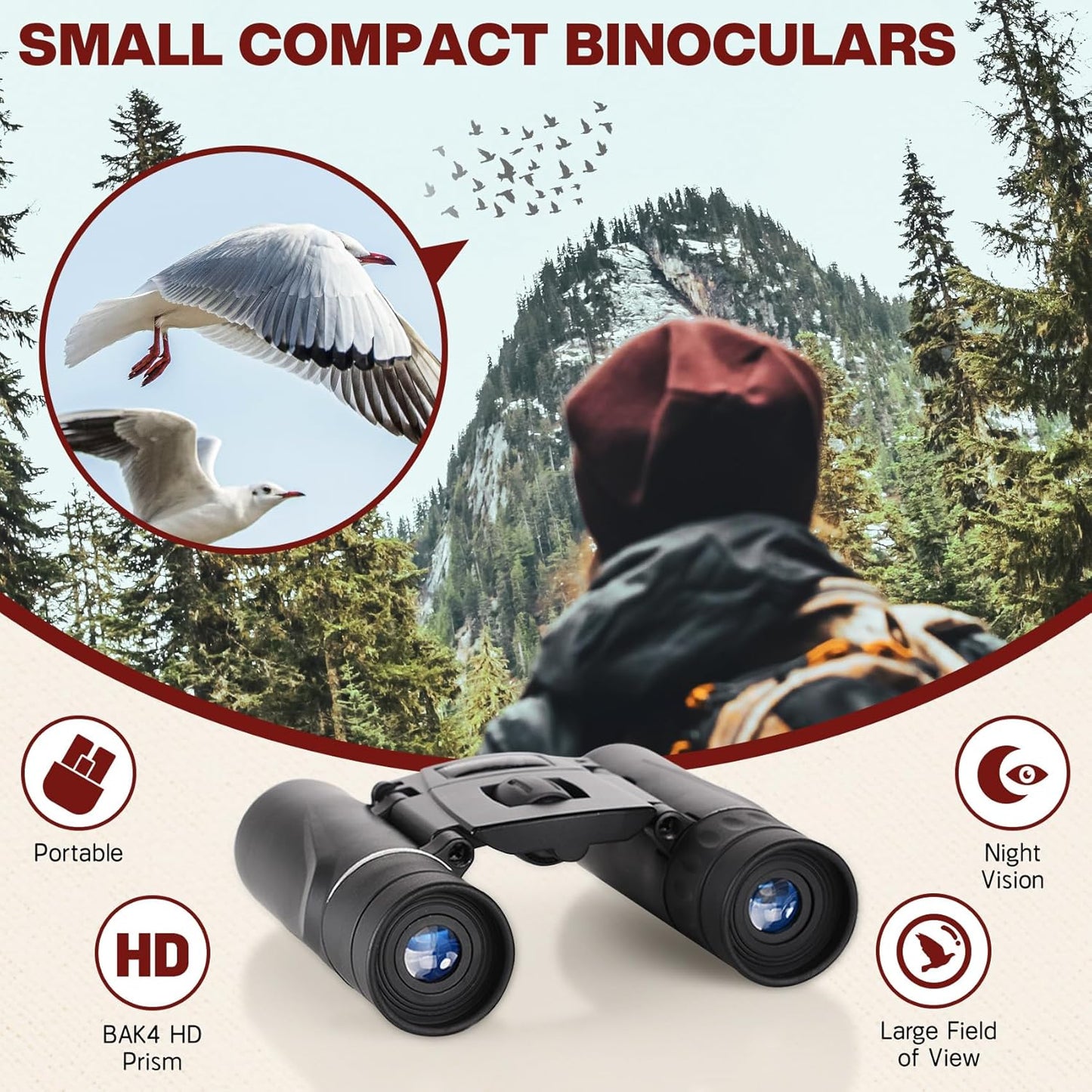 200x25 High Power Compact Binoculars with Clear Low Light Vision, Large Eyepiece Waterproof Binocular for Adults Kids, High Power Easy Focus Binoculars for Bird Watching, Outdoor, Hunting, Travel