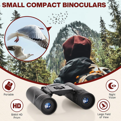 200x25 High Power Compact Binoculars with Clear Low Light Vision, Large Eyepiece Waterproof Binocular for Adults Kids, High Power Easy Focus Binoculars for Bird Watching, Outdoor, Hunting, Travel