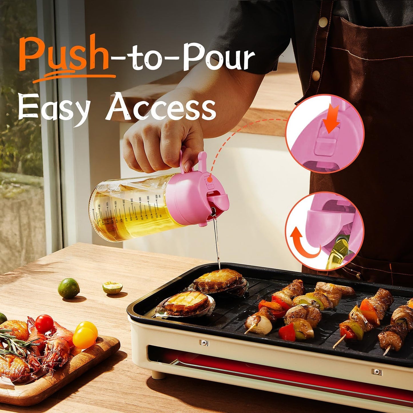 Purilite Select 470ml Glass Oil Sprayer &amp; Dispenser Bottle – 2-in-1 Flip Top